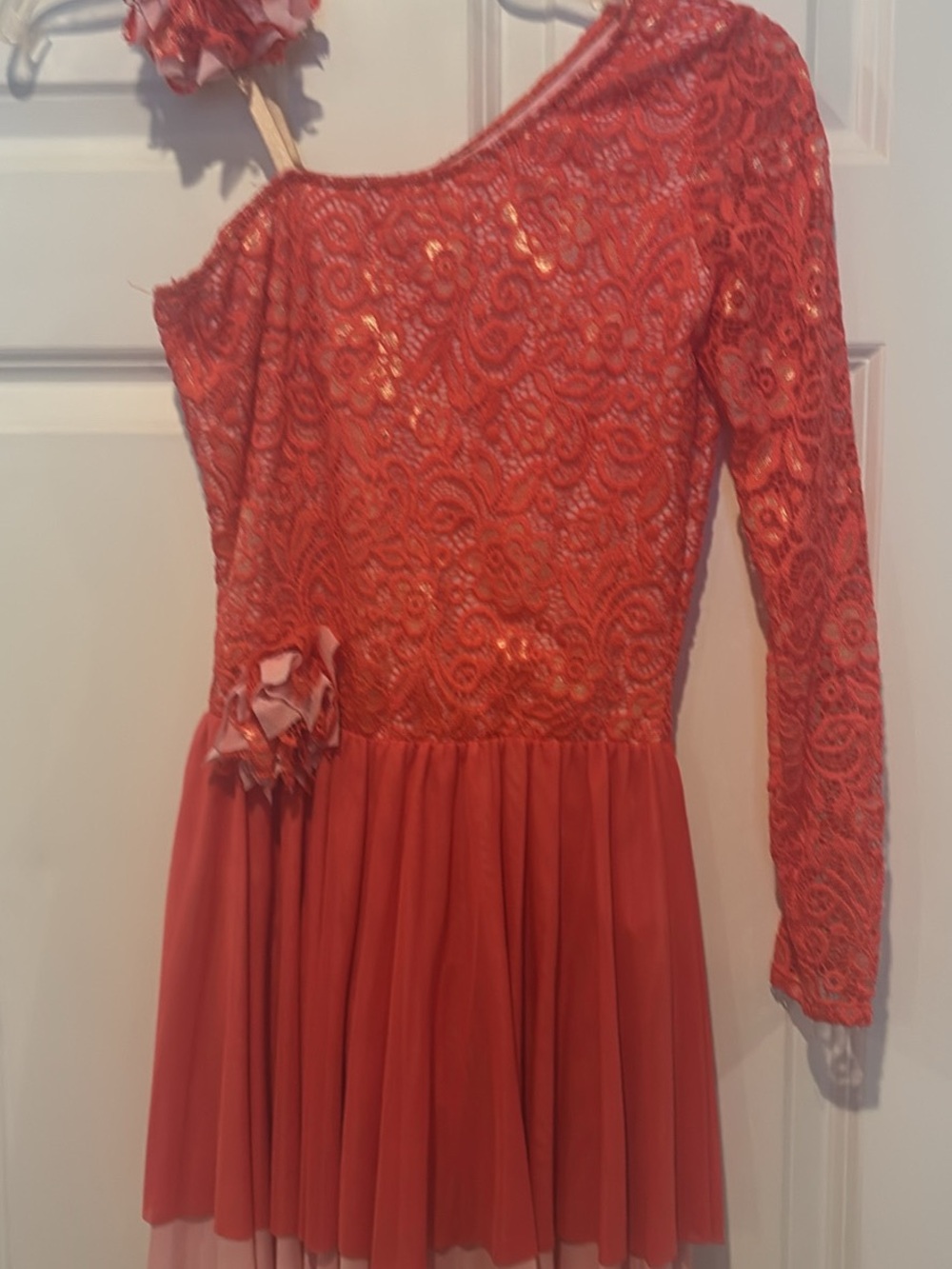 Ladies One-Shoulder Coral Sequin Lace Party Dress, Dance, Halloween costume
